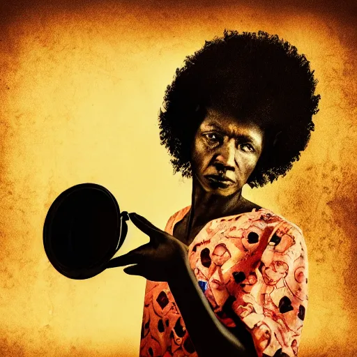 Prompt: photo of an afro woman in the style of lee jeffries