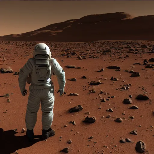Image similar to Walter White explores Mars, Realistic, HDR, Clear Image, HDD, RTX ON, Dynamic Lighting,