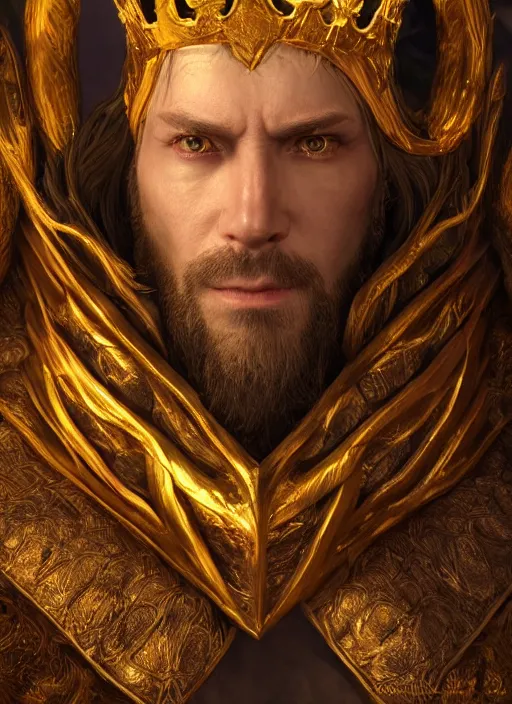 Image similar to greedy king royalty ultra detailed fantasy, elden ring, realistic, dnd character portrait, full body, dnd, rpg, lotr game design fanart by concept art, behance hd, artstation, deviantart, global illumination radiating a glowing aura global illumination ray tracing hdr render in unreal engine 5