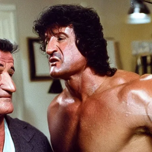 Prompt: sylvester stallone as robin williams