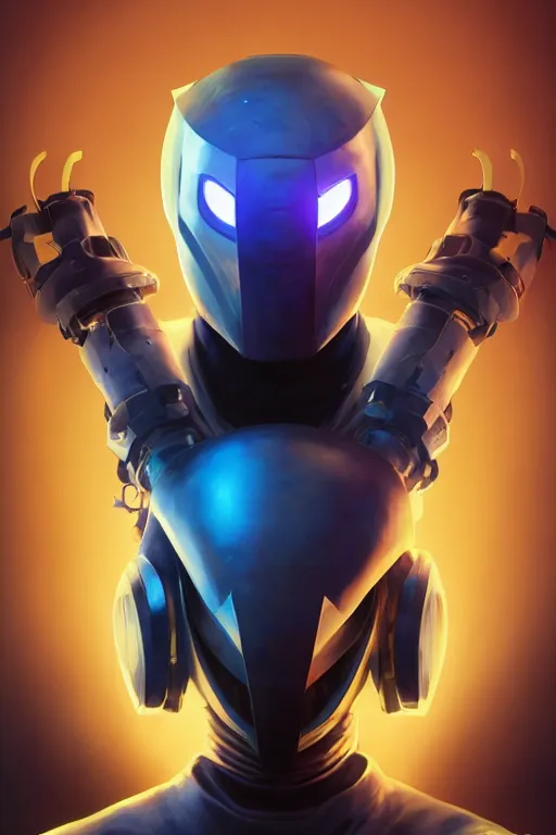 Image similar to epic mask helmet robot ninja portrait stylized as fornite style game design fanart by concept artist gervasio canda, behance hd by jesper ejsing, by rhads, makoto shinkai and lois van baarle, ilya kuvshinov, rossdraws global illumination radiating a glowing aura global illumination ray tracing hdr render in unreal engine 5