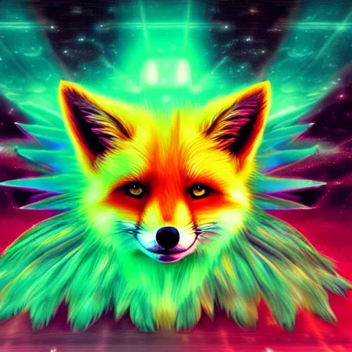Prompt: digital green fur fox, retrowave palette, digital world, highly detailed, electric breeze, anatomically correct vulpine, synth feel, fluffy face, ear floof, flowing fur, super realism, accurate animal imagery, 4 k digital art