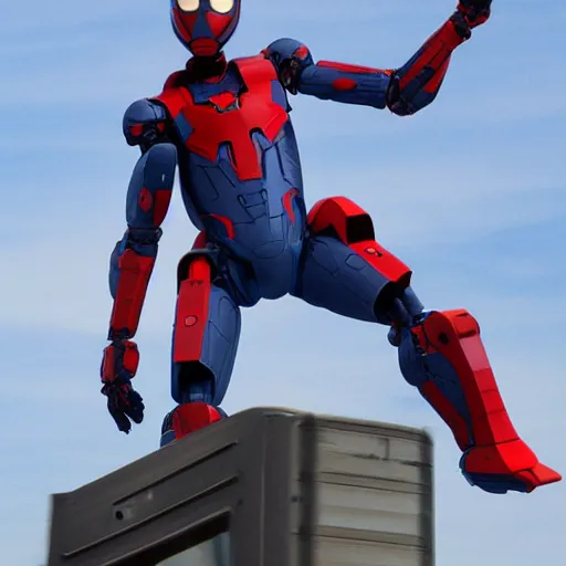 Prompt: tom holland head on top of mech suit