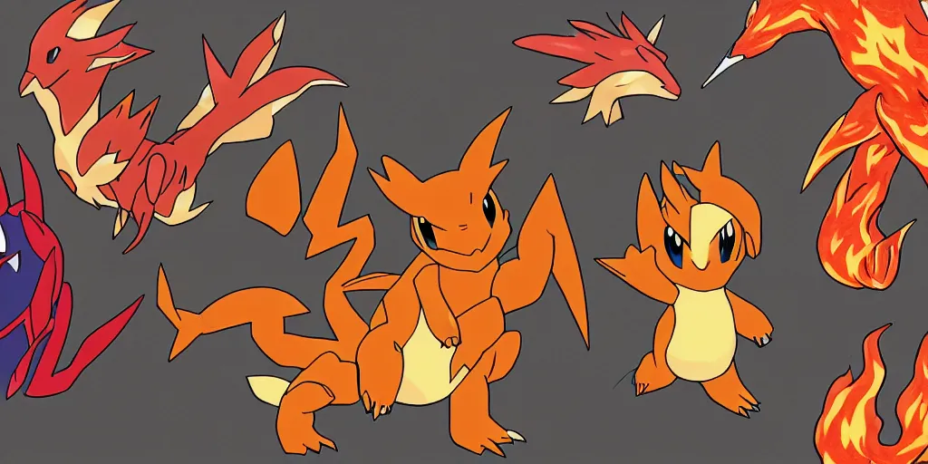 Image similar to A three fases, fire type, initial pokemon for the 10th generation, 4k, digital art