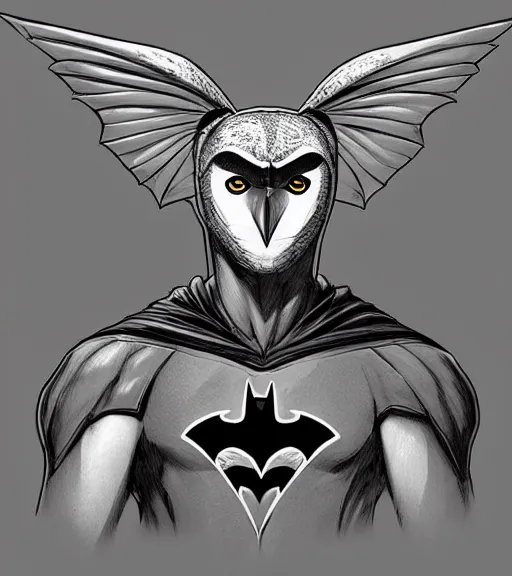 Prompt: portrait a new hero barn owl based, batman syle, by yusuke murata and masakazu katsura, artstation, highly - detailed, cgsociety, pencile and ink, city in the background, dark colors, intricate details