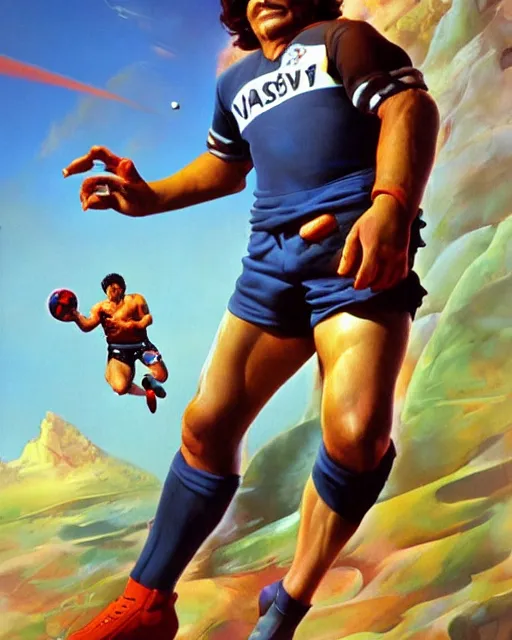 Prompt: diego armando maradona by peter andrew jones!!!!!!!!, by roger dean, hd, hyper detailed, 4 k