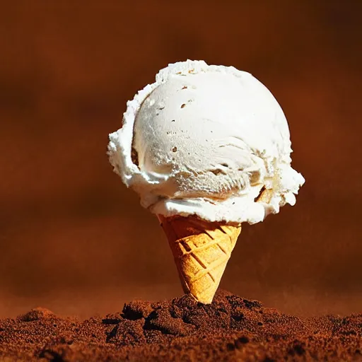 Image similar to earth made of ice cream, in a cone, which is melting under the heat