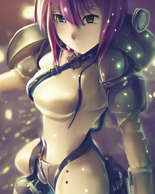 Image similar to full body image of anime girl in mechanic armor in night tokyo by makoto sinkai, perfect face and body, fine details and face