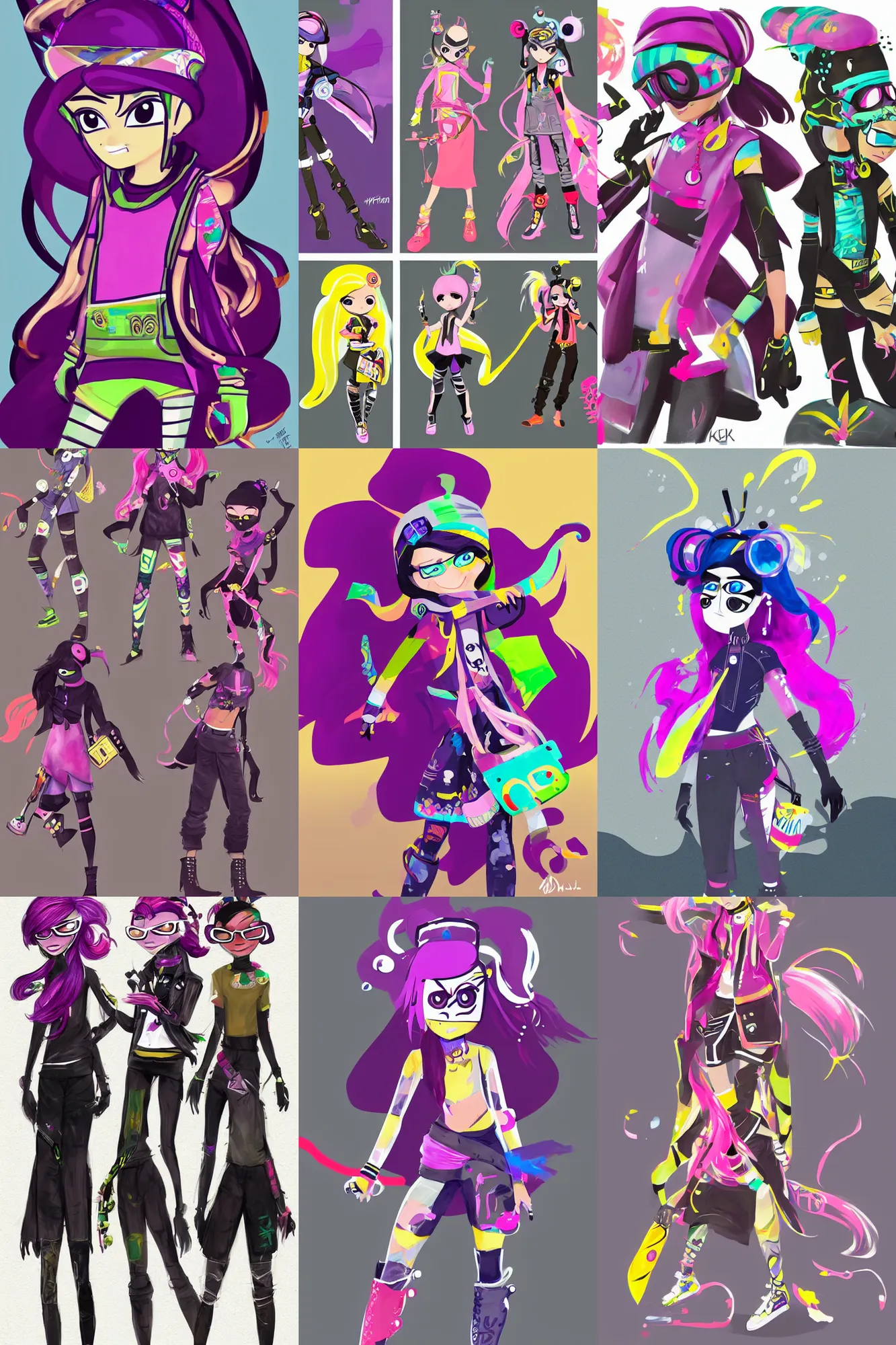 Prompt: concept art of fashionable characters, ninjala, splatoon, kakar cheung