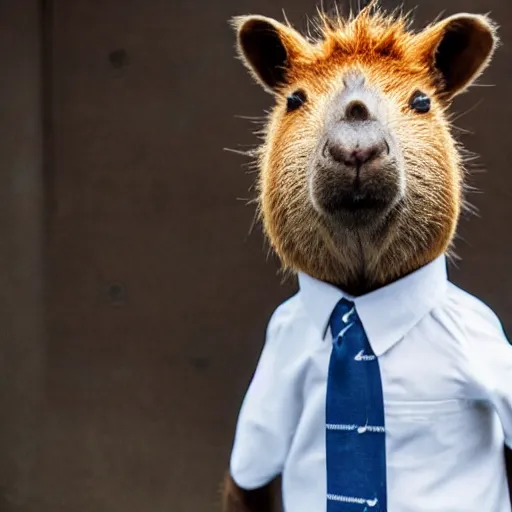 Prompt: a human with a capybara face wearing a suit