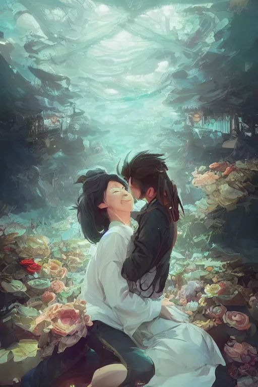 Prompt: the emotion of love, tooth wu, dan mumford, beeple, wlop, rossdraws, james jean, marc simonetti, artstation giuseppe dangelico pino and michael garmash and rob rey and greg manchess and huang guangjian and makoto shinkai