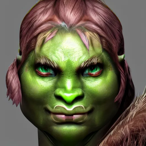 Prompt: character portrait of a green orc female, light green tone beautiful face by wei wang, trending on artstation