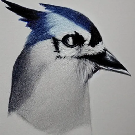 Image similar to charcoal drawing of a blue jay