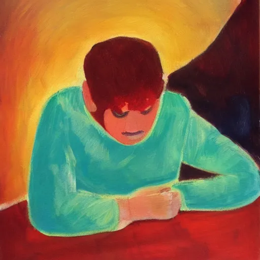 Image similar to an expressionist oil painting depicting ADHD struggles