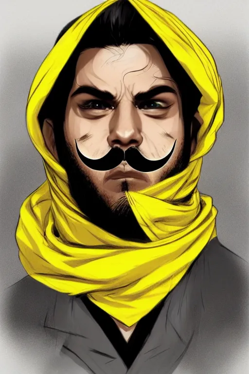 Image similar to gang saints wear yellow bandanas, and some of them have thick mustaches, concept art, pop art style, dynamic comparison, proportional, bioshock art style, gta chinatowon art style, hyper realistic, face and body features, without duplication noise, complicated, sharp focus, intricate, concept art, art by artgerm, mimmo rottela,