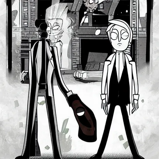 Prompt: Film noir rick and morty