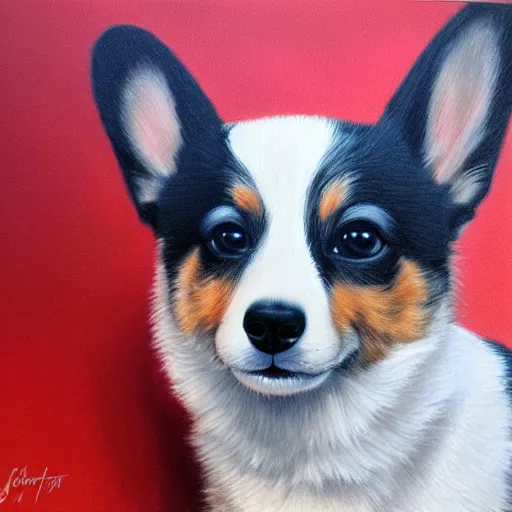 Image similar to a photorealistic painting of a corgi by johfra bosschart, lisa frank, dark fantasy art, high detail, trending on artstation