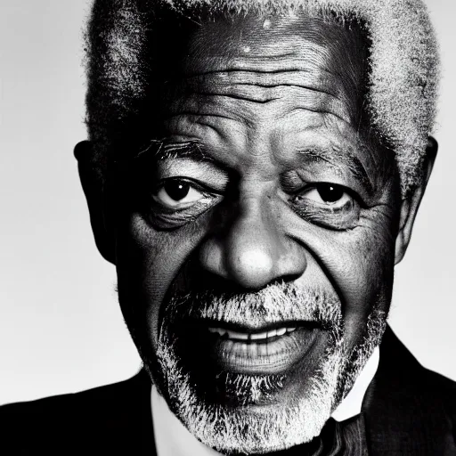 Image similar to black and white photo, portrait of kofi annan by richard avedon, realistic, Leica, medium format, cinematic lighting, parallax, high resolution,