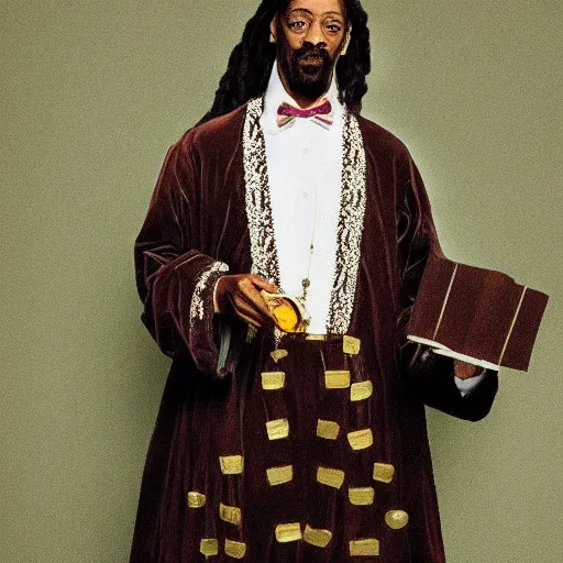 Image similar to photograph of snoop dog dressed as william shakespeare, filmic, cinematographic