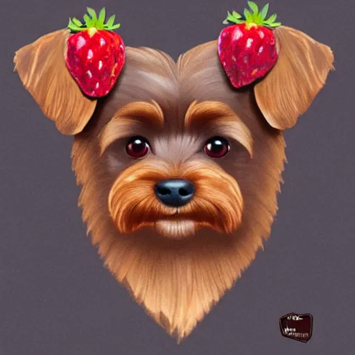 Image similar to a heart shaped brown yorkshire dog made of chocolate and strawberries, art