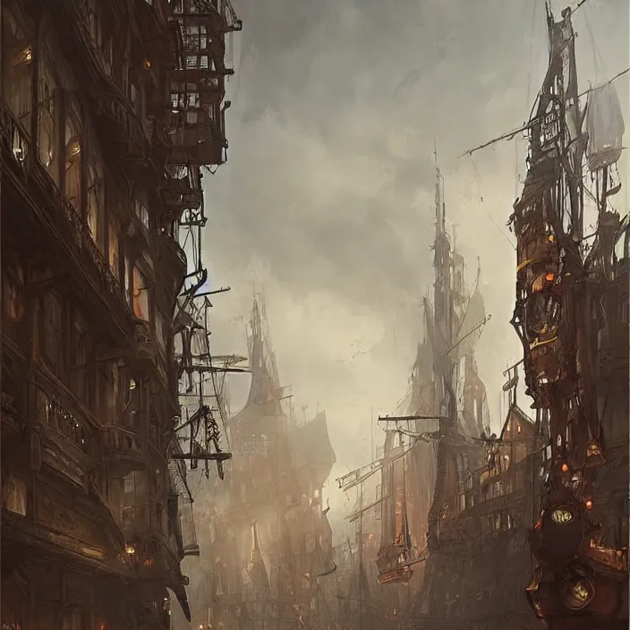 Prompt: steampunk gdansk, by wlop, by greg rutkowski, by santiago calatrava