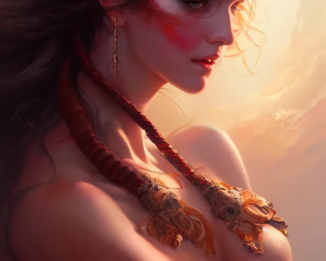 Prompt: portrait of a seductive and powerful aphrodite, detailed intricate illustration, detailed illustration, hd, 4 k, digital art, overdetailed art, by greg rutkowski, by loish, complementing colors, trending on artstation, deviantart