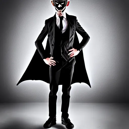 Image similar to photography of ratman, a superhero with the powers of a rat in a black suit