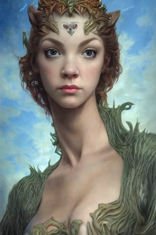 Image similar to A fantasy comic book style portrait painting of Cory Chase, hybrid, Anya Taylor-Joy, as an Atlantean Reptilian Warrior, François Boucher, Oil Painting, Mystical Valkyrie, unreal 5, DAZ, hyperrealistic, octane render, Regal, Refined, Detailed Digital Art, RPG portrait, William-Adolphe Bouguereau, Michael Cheval, Walt Disney (1937), Steampunk, dynamic lighting, Highly Detailed, Cinematic Lighting, Unreal Engine, 8k, HD