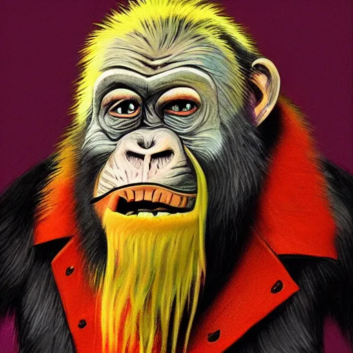 Image similar to elderly grandpa ape with a cane, colorful, digital art, fantasy, magic, trending on artstation, ultra detailed, professional illustration by basil gogos