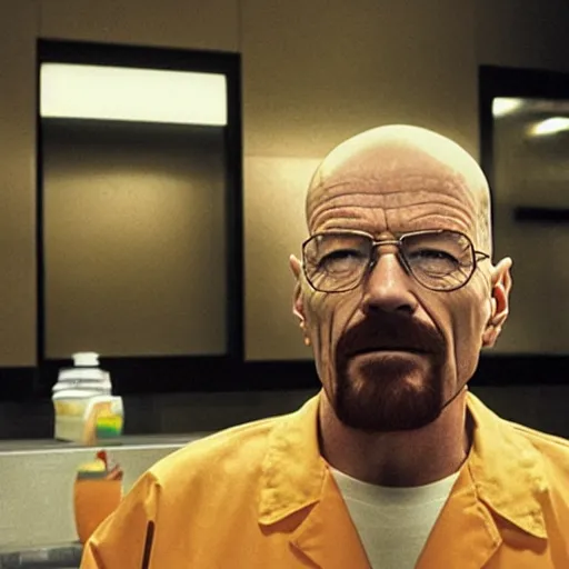 Prompt: walter white smoking in a mcdonalds bathroom