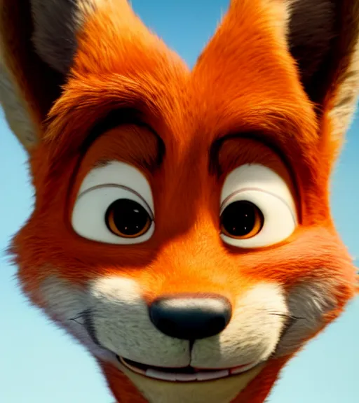 Prompt: a film still from zootopia main character portrait anthro anthropomorphic fox head animal person fursona nick wilde pixar and disney animation, sharp, rendered in unreal engine 5, anime key art by greg rutkowski, bloom, dramatic lighting