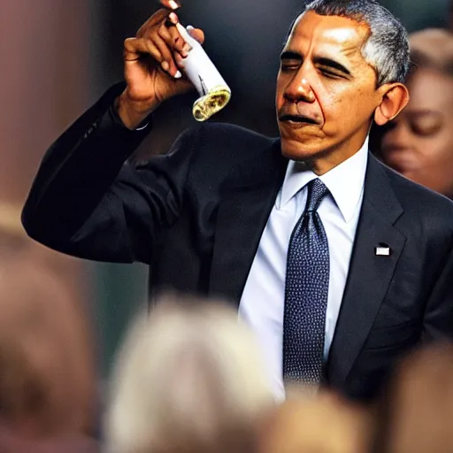 Image similar to barack obama chugging wine and smoking cigarettes