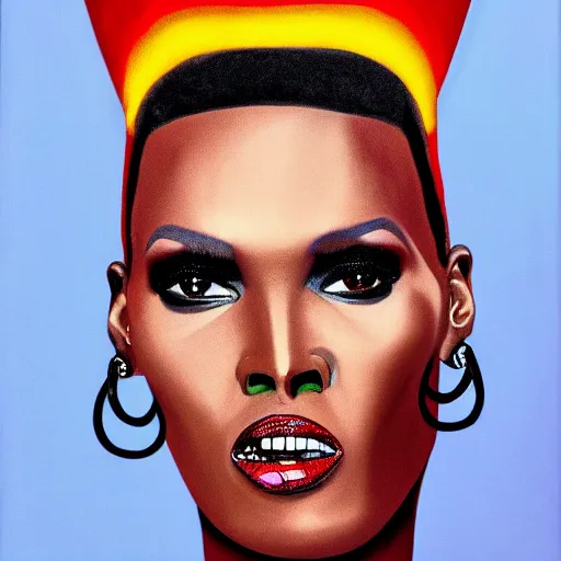 Image similar to a portrait painting of Grace Jones, 4k,