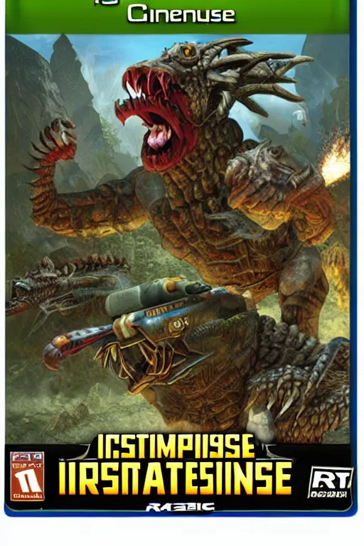 Image similar to Box art of the 2003 RTS PC game Impossible Creatures