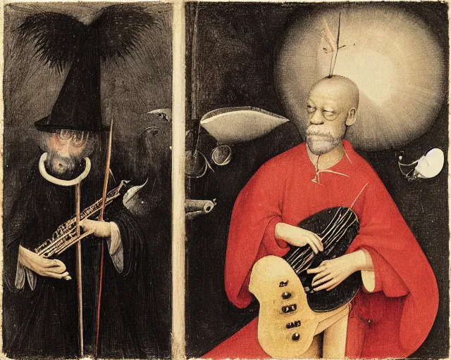 Image similar to ornette coleman and marc ribot by hieronymus bosch