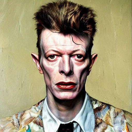Prompt: high quality high detail painting by lucian freud, hd, david bowie portrait, dramatic lighting