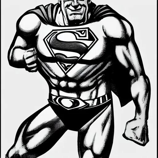 Prompt: full figure superman as a very old man, sagging, wrinkled, white haired, glasses skinny arms and legs, face like an old walter matthau in the style of wayne boring and joe shuster, high detail, 8 k resolution, trending on artstation, trending on deviantart - c 1 0