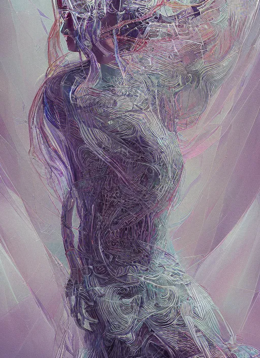 Image similar to portrait of a dancer in a long flowing gown. intricate abstract. intricate artwork. by tooth wu, wlop, beeple, dan mumford. trending on artstation, greg rutkowski very coherent symmetrical artwork. cinematic, hyper realism, high detail, octane render, 8 k, iridescent accents