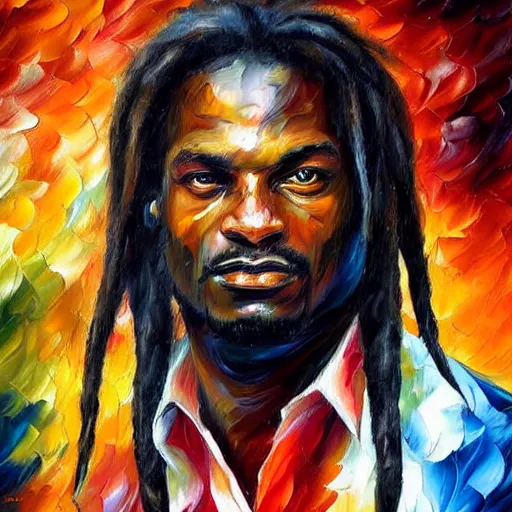 Prompt: portrait painting of The Predator by Leonid Afremov, dreadlocks, hyperdetailed!