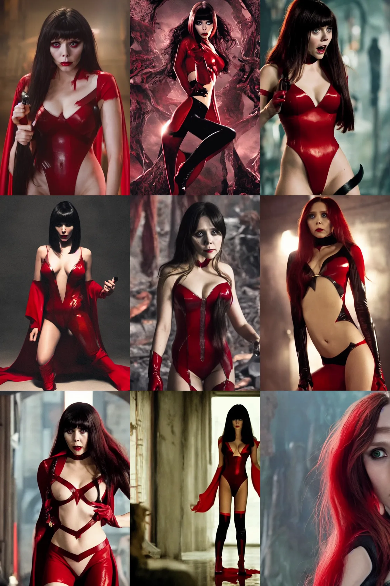 Prompt: elizabeth olsen as vampirella, movie directed by joss whedon, movie still frame, promotional image, critically acclaimed, top 6 best movie ever imdb list, symmetrical shot, idiosyncratic, relentlessly detailed, cinematic colour palette
