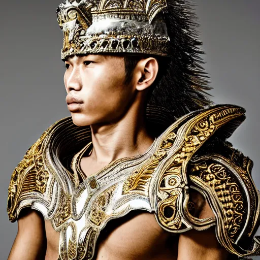 Prompt: a portrait of a beautiful young balinese male wearing an alexander mcqueen armor , photographed by andrew thomas huang, artistic