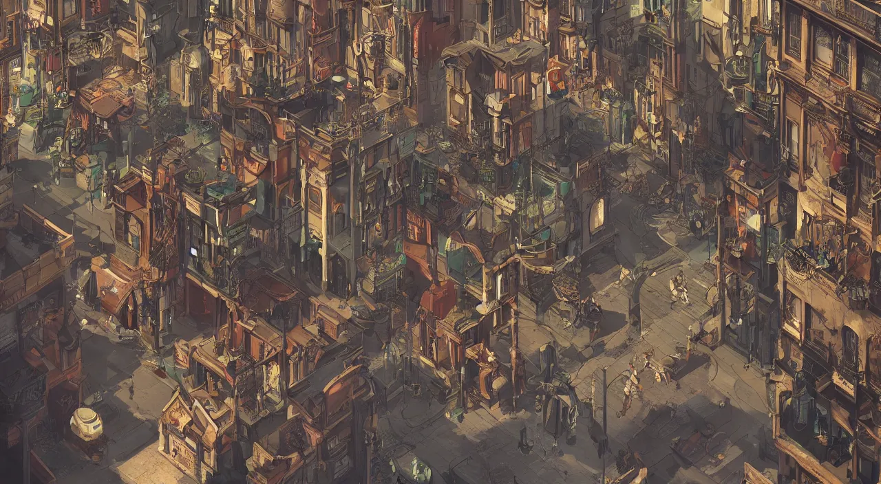 Prompt: steampunk city streets by Tomer Hanuka, trending on artstation, octane render