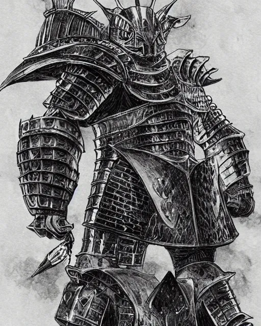 Image similar to wolf themed armored knight by kentaro miura