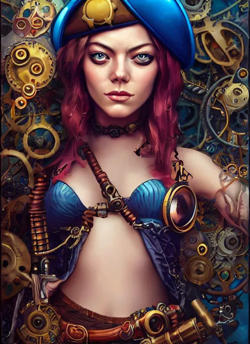 Prompt: lofi underwater steampunk pirate portrait of emma stone, pixar style, by tristan eaton stanley artgerm and tom bagshaw.