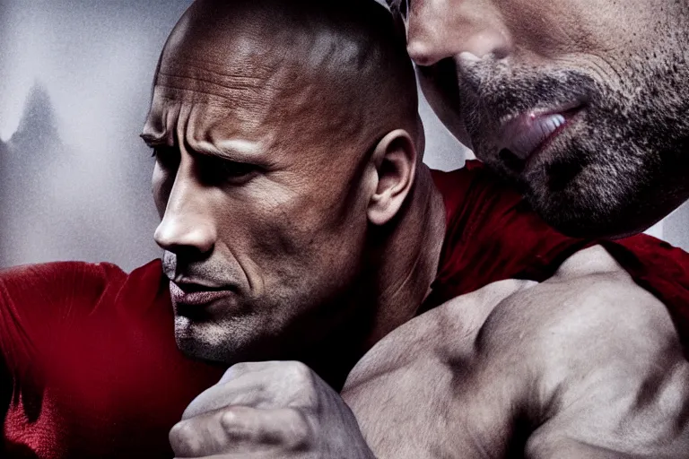 Prompt: ! dream a cinematic portrait of dwayne the rock johnson as pinocchio, annie leibovitz and zack snyder, 8 k, hd, high resolution, 8 5 mm, red and white color theme, f / 1. 8