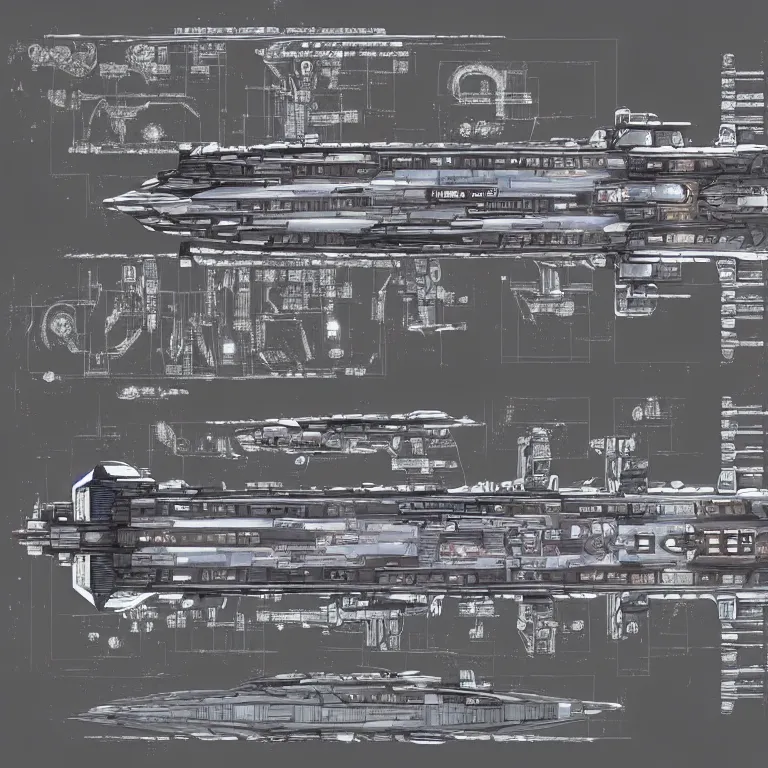 Prompt: full - color sci - fi floor plan of the uss enterprise d, d & d, pathfinder, by jeff todd and greg rutkowski, trending on artstation, pinterest