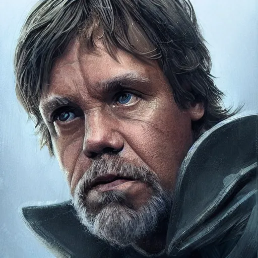 Image similar to portrait of a man by Greg Rutkowski, Commander Luke Skywalker from Star Wars Expanded Universe, he is about 60 years old, beard, wearing tactical gear of the Galactic Alliance, highly detailed portrait, digital painting, artstation, concept art, smooth, sharp foccus ilustration, Artstation HQ