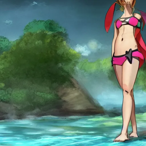 Prompt: Emma Watson as a Pokémon in a bikini, hyper realistic, artstation, 8k resolution