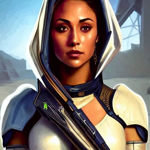 Prompt: beautiful Lindsey Morgan as Ashley Williams from Mass Effect as GTA character, sci-fi fantasy, closeup, D&D, intricate, elegant, highly detailed, digital painting, artstation, concept art, matte, sharp focus, illustration, art by Artgerm and Greg Rutkowski and Alphonse Mucha