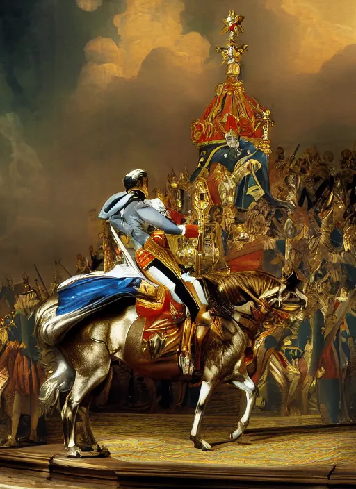 Image similar to the coronation of napoleon painting and sci - fi organic car 3 d realistic render